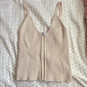 Zara Cream Corset Hook and Eye Ribbed Tank Top